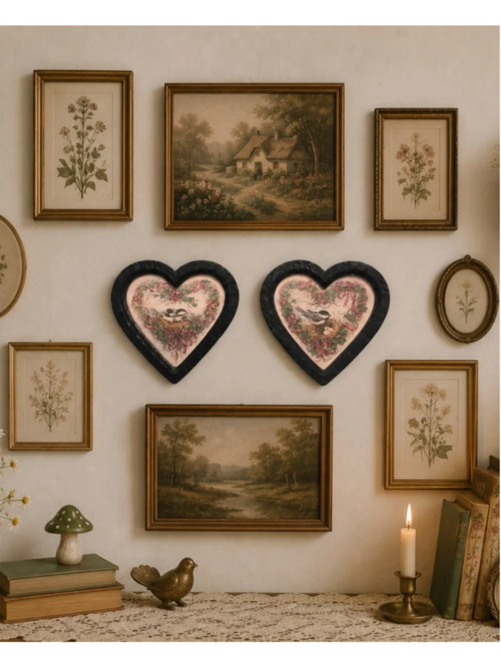 Vintage Cottage core Home Interiors 1987 Homco Heart Bird Frame Bird Prints